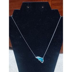 Blue Crystal Butterfly Pendant, 16"